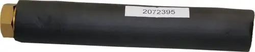 Isoliertes Rücklaufgerät in schwarz mit Metallanschluss, auf einem weißen Hintergrund. Produkt von Wolf, zur Verwendung in Heizsystemen.